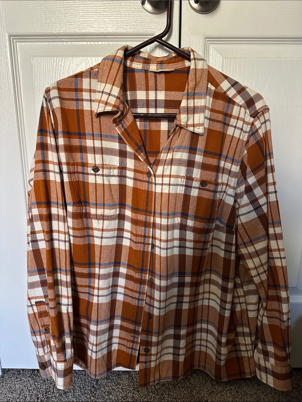 Women’s Pumpkin/blue/ cream Plaid Button-Up Shirt